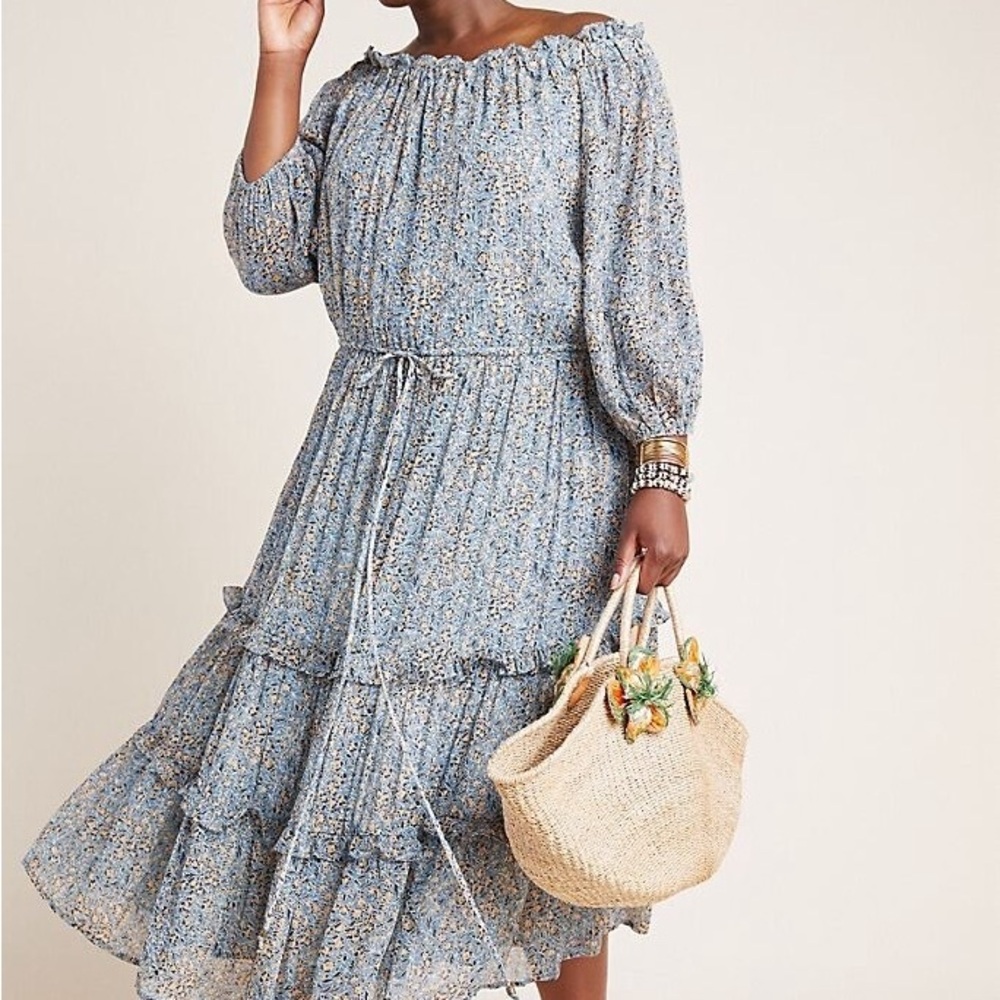 Anthropologie Kira Off-The-Shoulder Peasant Midi Dress— Size 14– Gently Used